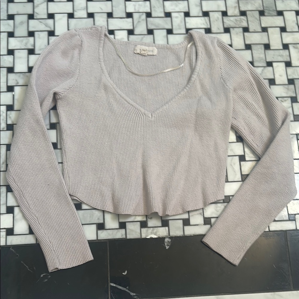 La Hearts Cream Long Sleeve Crop Blouse